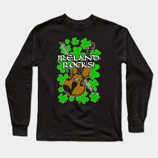 Ireland Rocks Fiddle Irish St Patrick's Day Long Sleeve T-Shirt